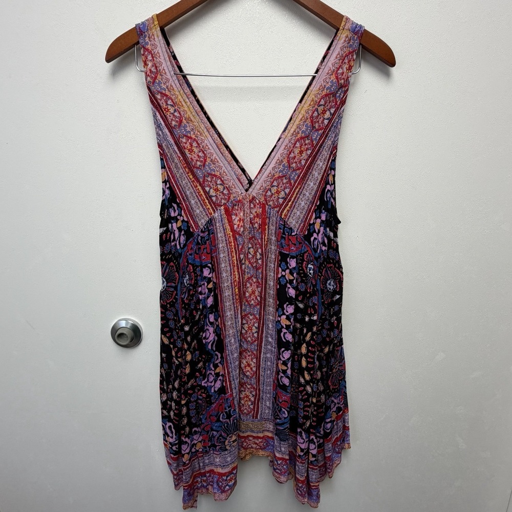 Free People Intimately XS Boho Printed Mini Dress Flowy Babydoll Gypsy - Picture 2 of 5